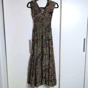 Peace + Love Owl Boho Bohemian Print Maxi Dress Size Small